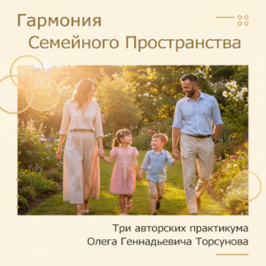 Обложка комплекса практикумов Олега Торсунова «Гармония Семейного Пространства» с изображением счастливой семьи на светлом фоне